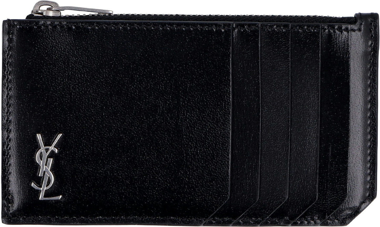 Luxury Saint Laurent Trending 2026 Men's Tiny Cassandre Logo Plaque Purse in Nero | 6298991JB0E1000