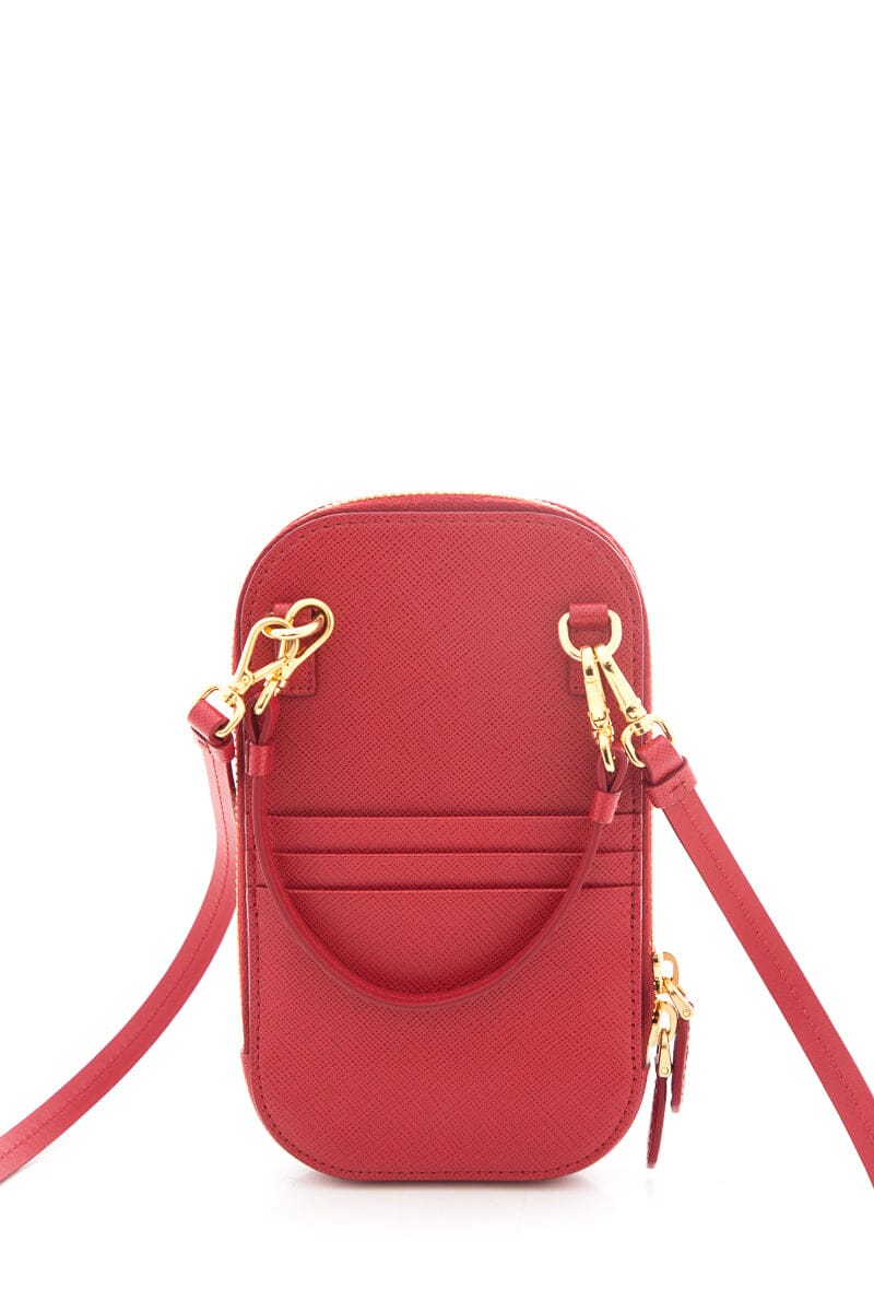 Prada Red Leather Zip Phone Holder Cross-Body Luxury Handbag