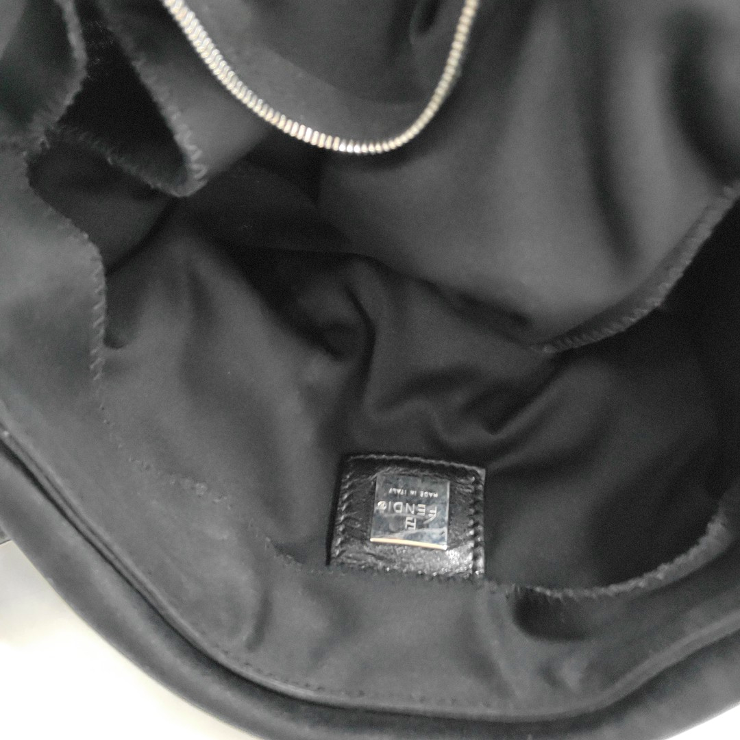 FENDI Baguette Black Cloth Silver Hardware Double Strap