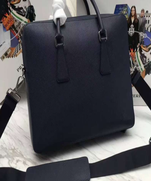 Prada Leather Briefcase Navy Blue Luxury Handbag
