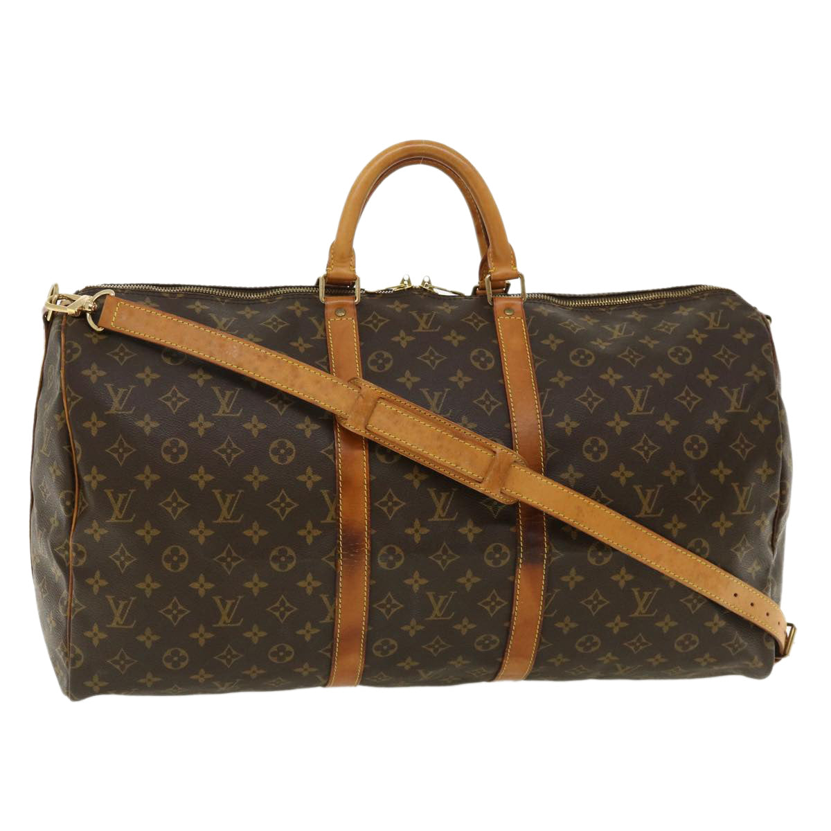 LOUIS VUITTON Monogram Keepall Bandouliere 55 Boston Bag LV Auth