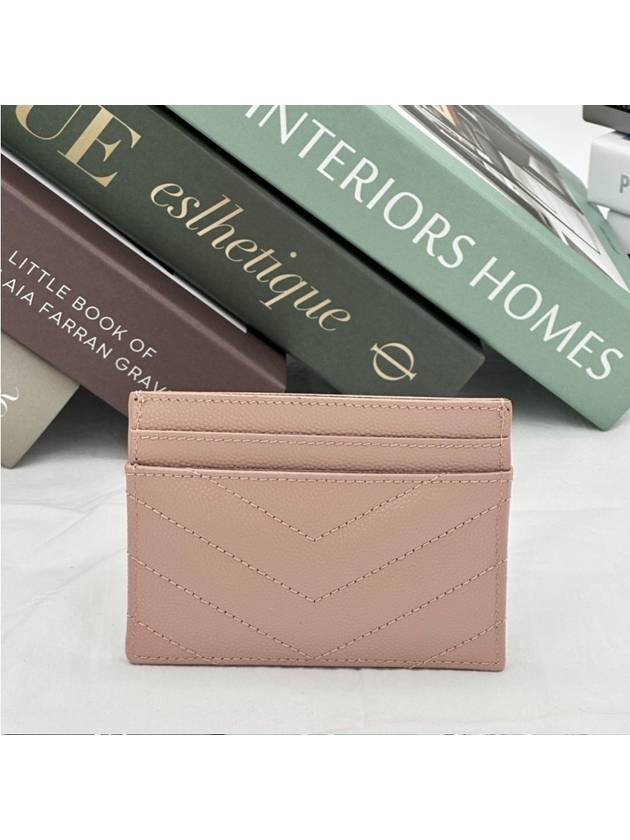 Luxury Saint Laurent Trending 2026 Gold Hardware Matelasse Caviar Leather Card Wallet Pale Pink
