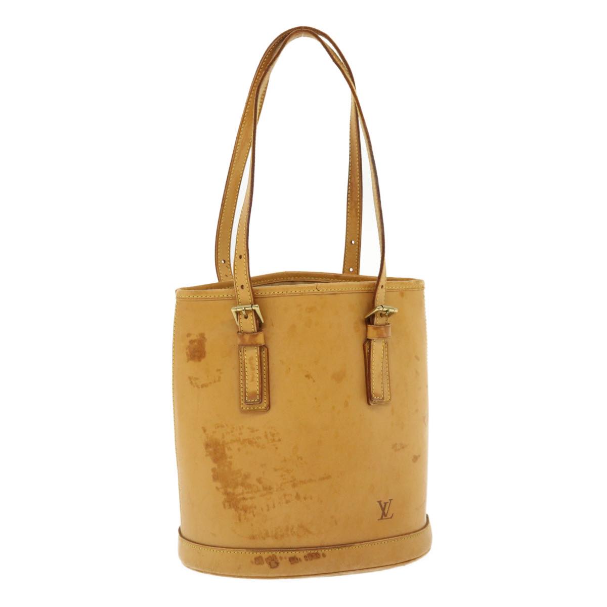 LOUIS VUITTON Nomad Leather Bucket PM Shoulder Bag Beige LV Auth