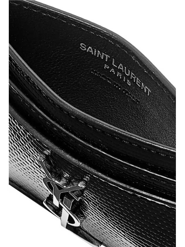 Luxury Saint Laurent Trending 2026 Monogram Lizard Effect Glossy Leather Card Holder Black Silver