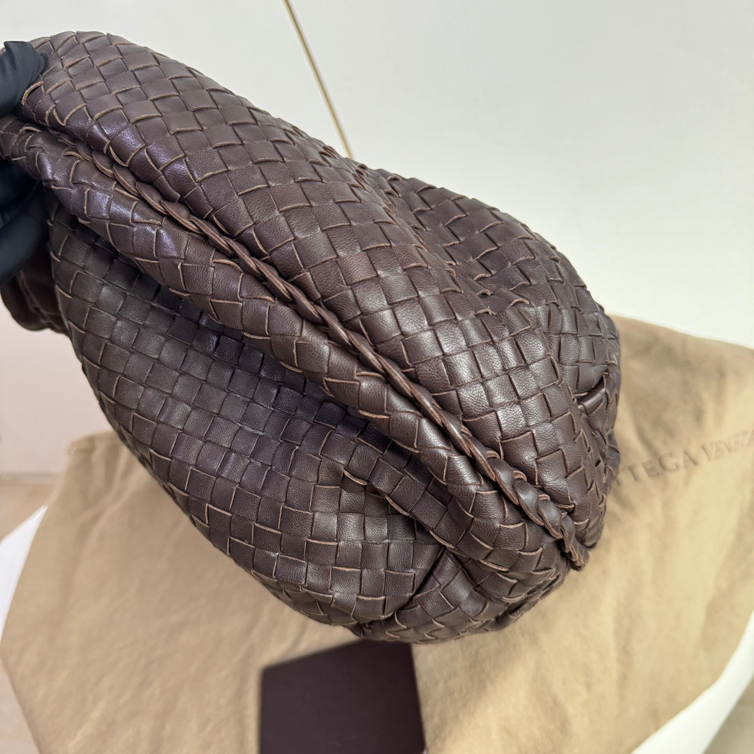 Bottega Veneta Belly Hobo Intrecciato Lambskin Leather Dark Chocolate Brown Large 50cm