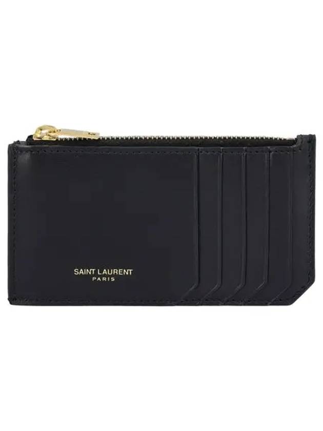 Luxury Saint Laurent Trending 2026 Leather Zipper Card Wallet Black