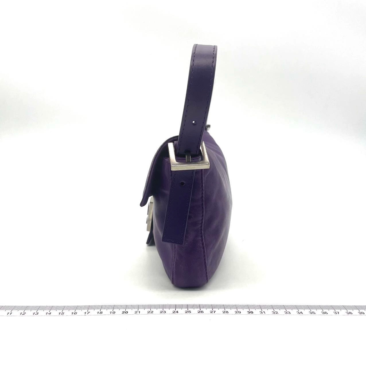 Fendi Baguette Purple Lambskin Leather Shoulder Bag Silver Hardware