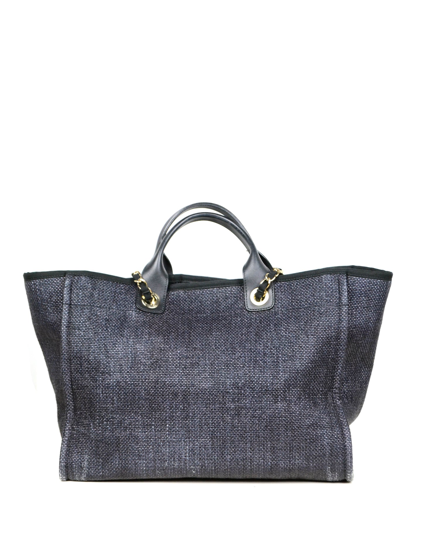 Chanel Black Woven Straw Raffia Medium Deauville Tote Bag