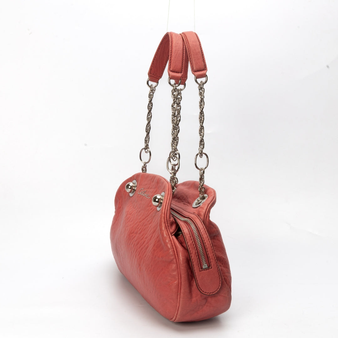 Celine Leather Peach Chain Shoulder Bag