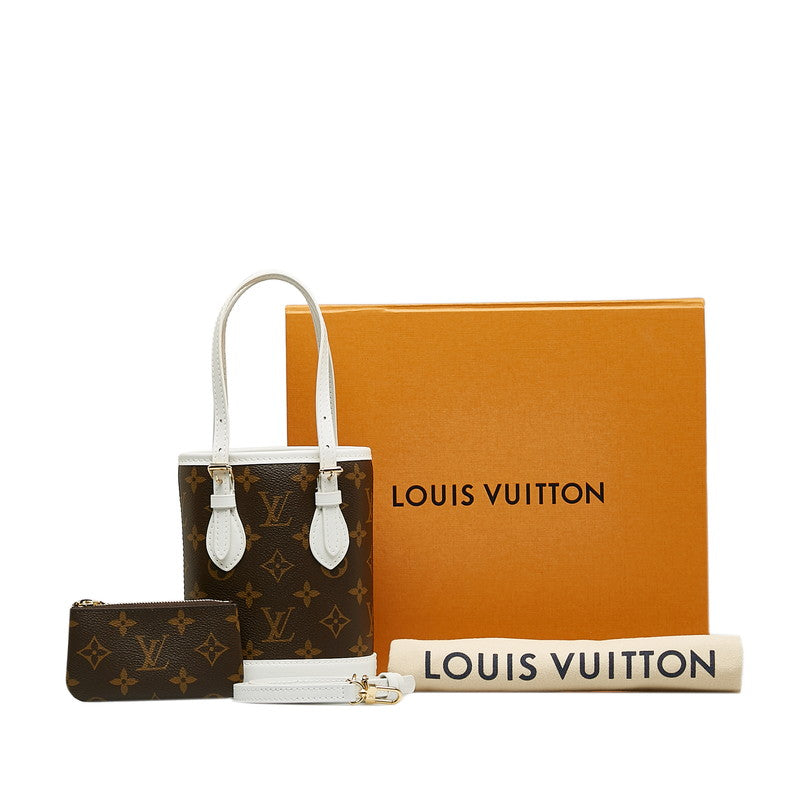 Louis Vuitton Monogram Nano Bucket Handbag 2WAY Brown White PVC Leather Ladies Louis Vuitton