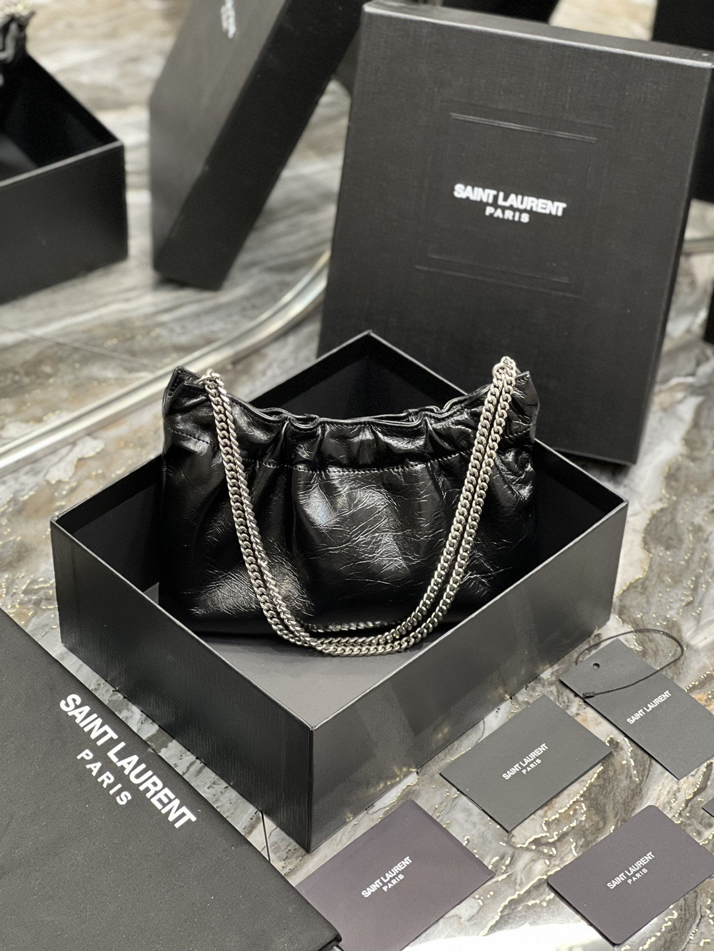 Yves Saint Laurent Hobo Mini Bag Black With Silver Hardware