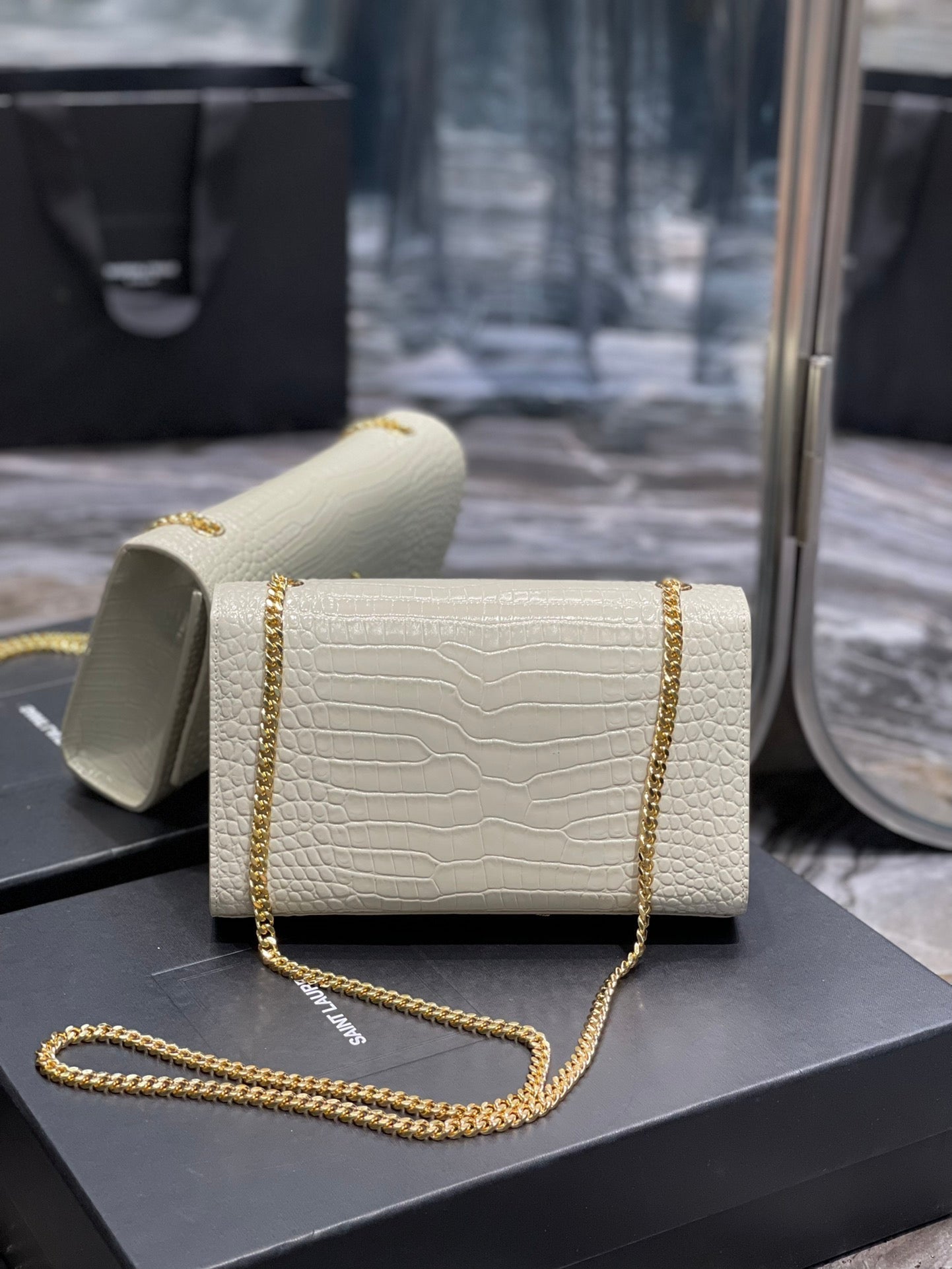 Yves Saint Laurent Kata Medium Chain Bag White