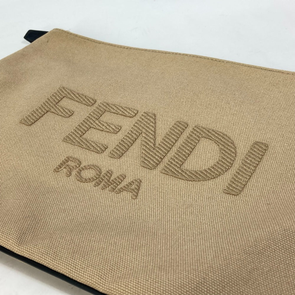 FENDI Clutch bag canvas beige Pouch logo
