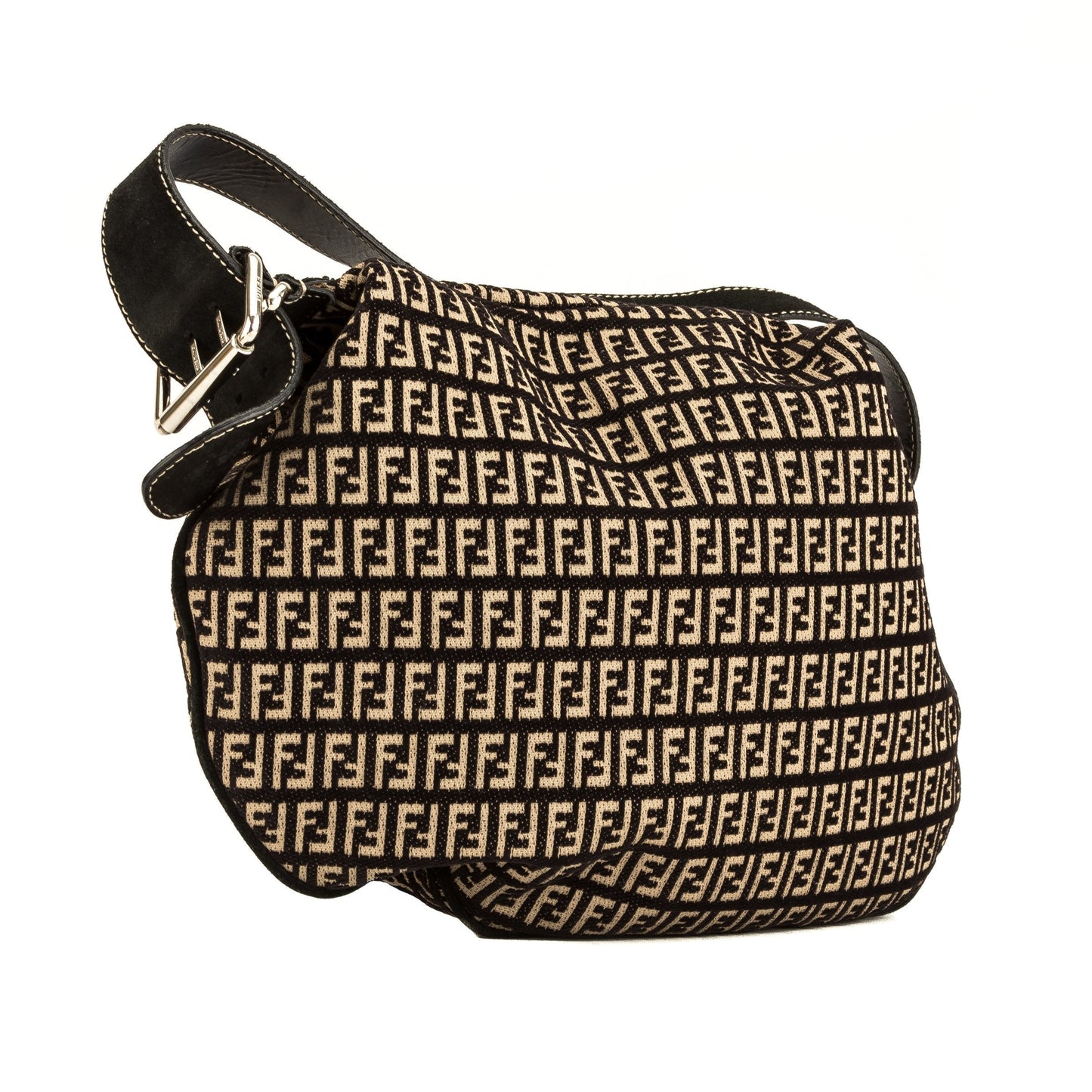 Fendi Black Leather Zucca Saddle Bag