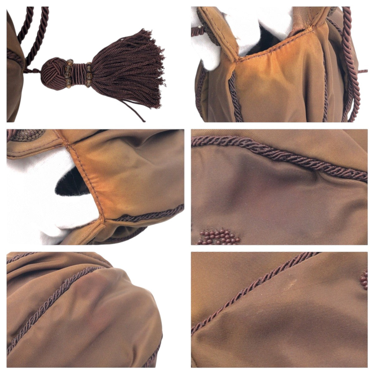 PRADA Shoulder Bag Nylon Brown Beads logo Women