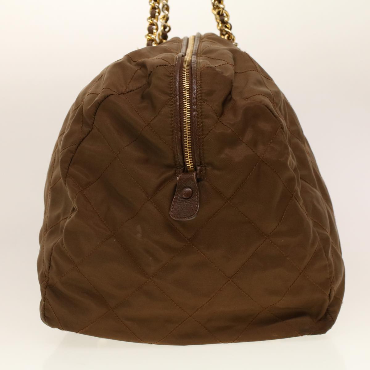 Prada Quilted Chain Boston Bag Nylon Brown