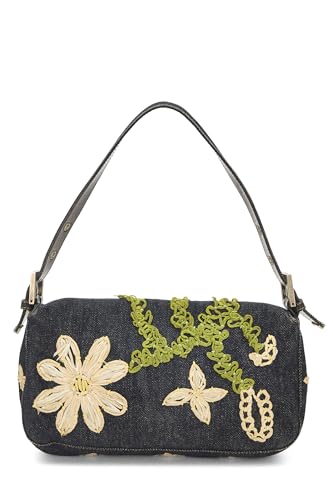 Fendi, Navy Floral Embroidered Baguette, Navy