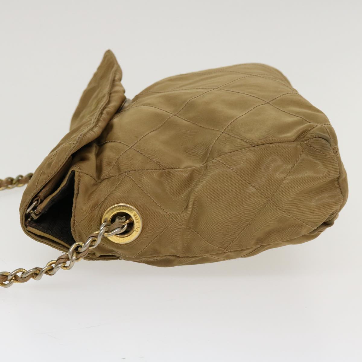 Prada Chain Shoulder Bag Nylon Khaki