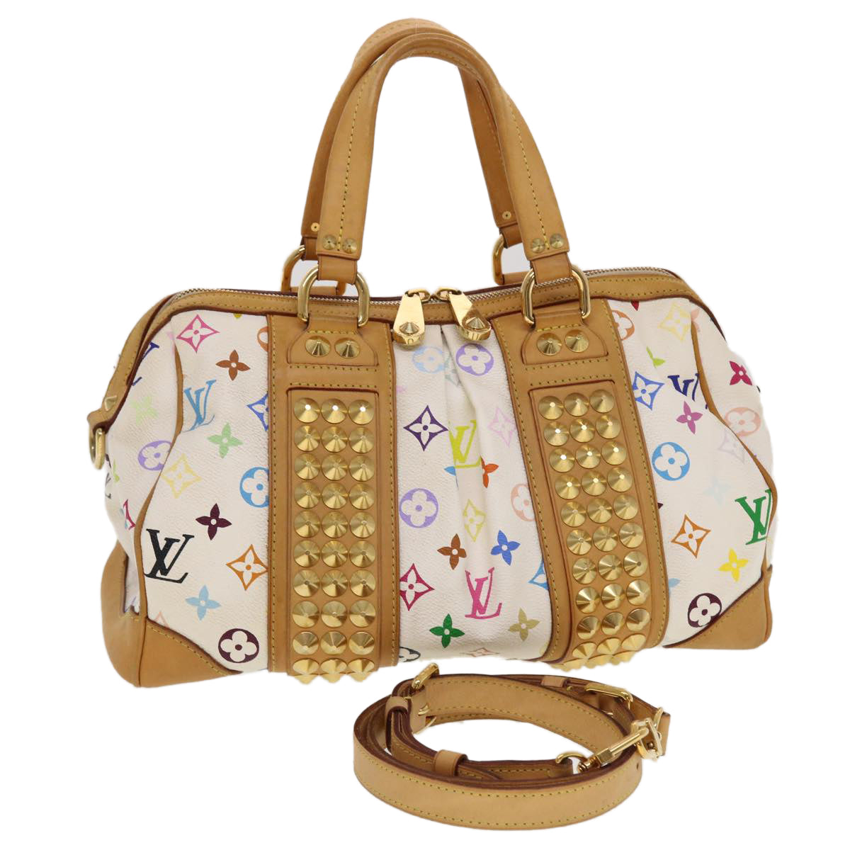 LOUIS VUITTON Monogram Multicolor Courtney MM Hand Bag White Auth