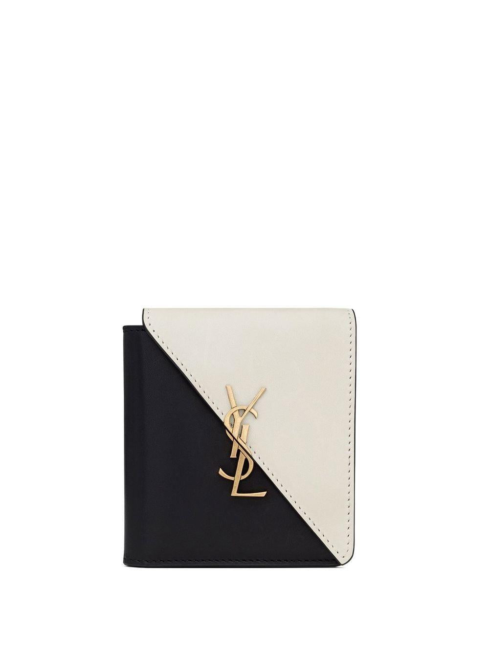 Luxury Saint Laurent Trending 2026 Women's Logo Plaque Leather Wallet in Nero/Crema Soft/Nero | 710321BWRJW1031