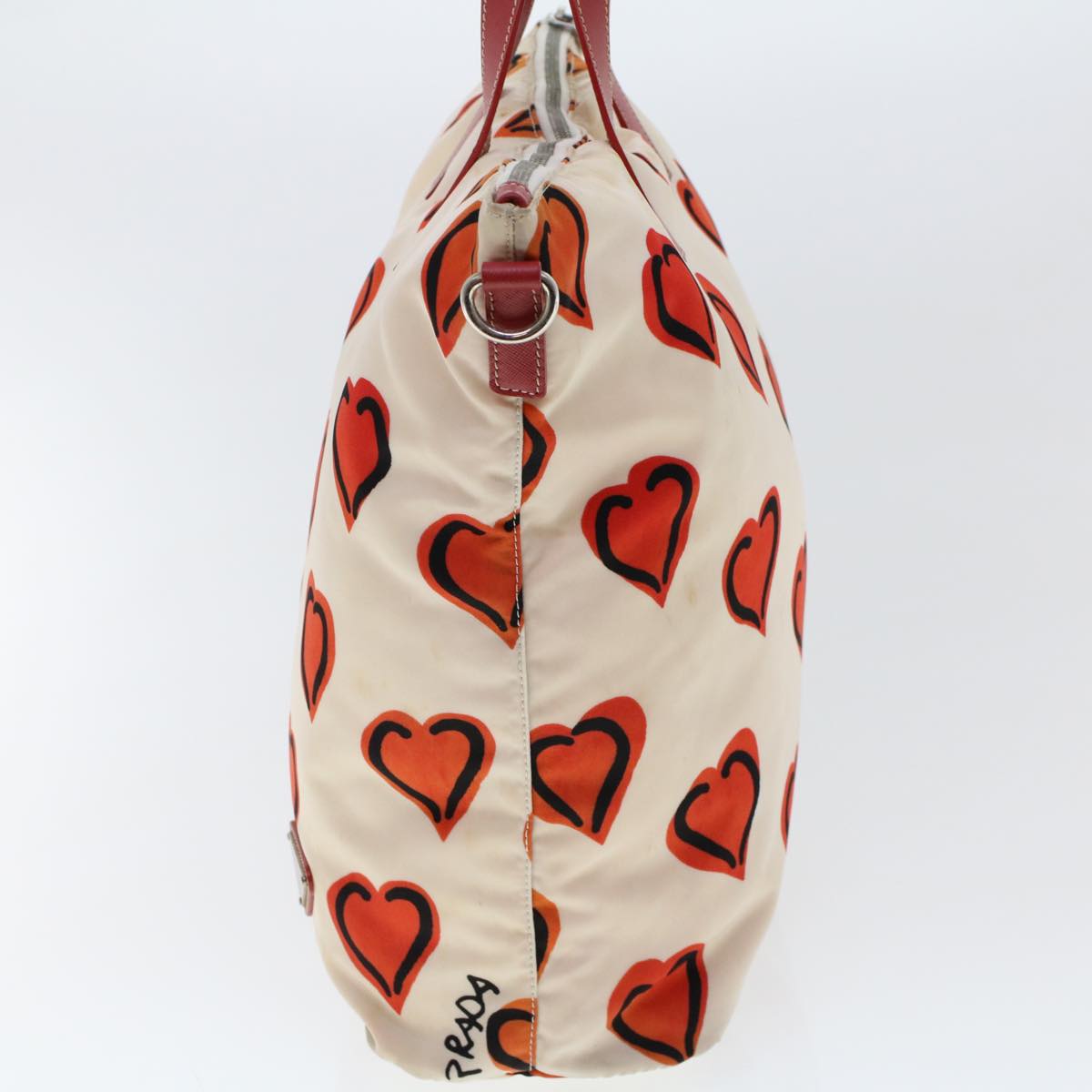 PRADA Hand Bag Nylon Leather 2way White Orange Auth