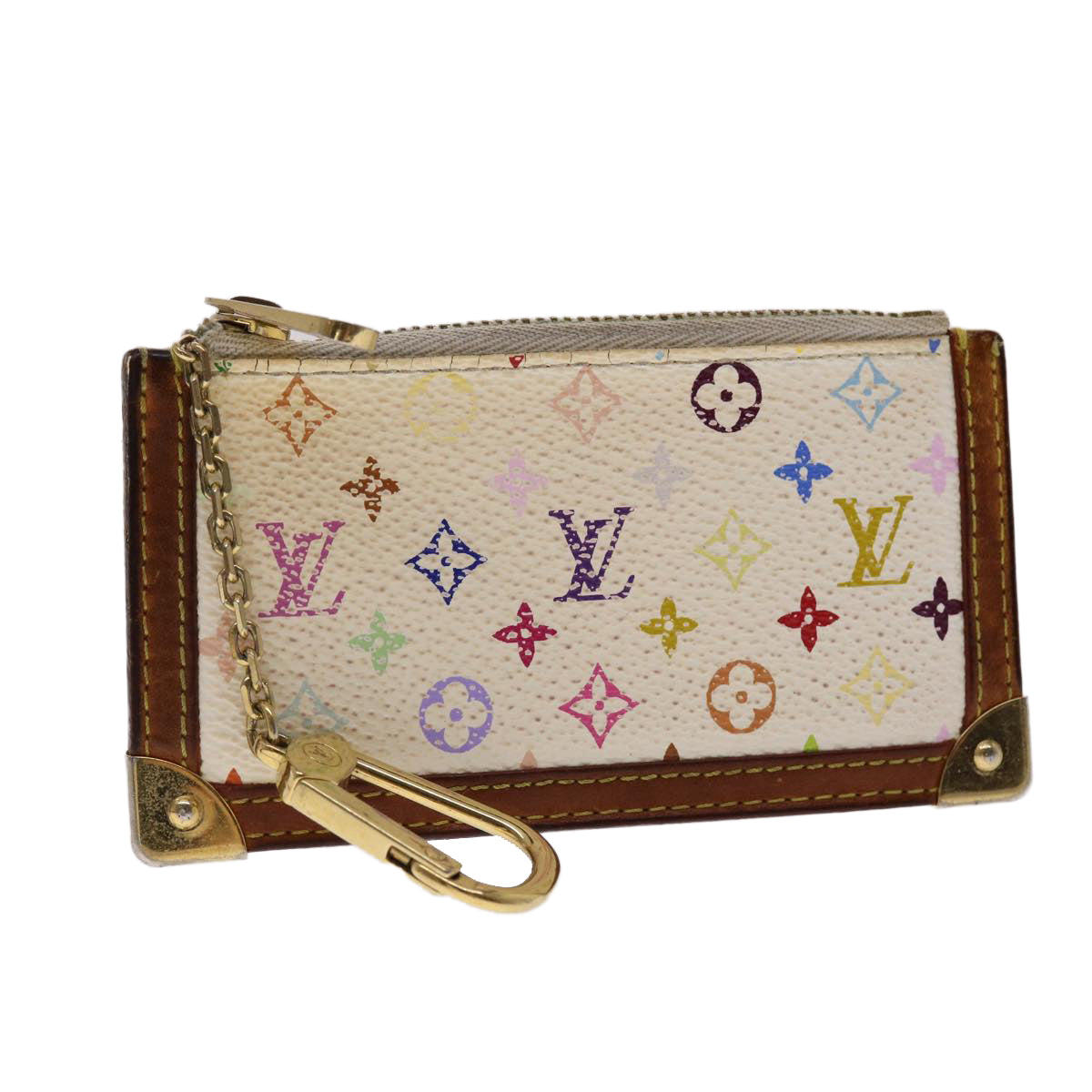 Louis Vuitton Monogram Multicolor Pochette Cles Purse White LV Auth Clutch