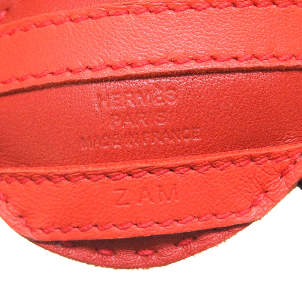 HERMES key ring leather Orange poppy Bag charm Gee Gee Savannah Women
