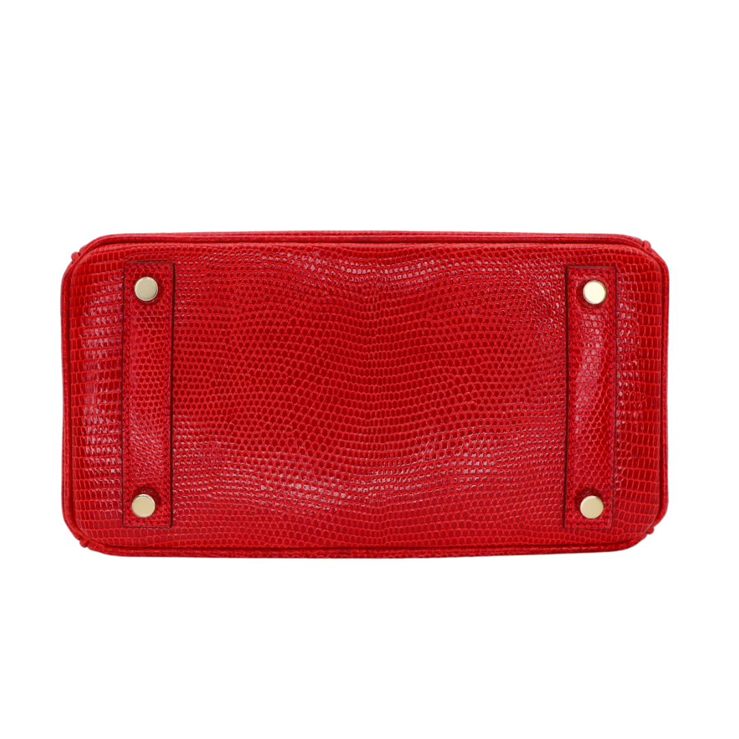Hermes25cm Birkin Rouge Exotic Lizard Gold Hardware