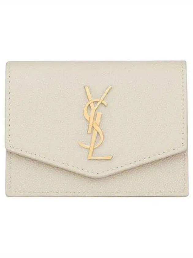 Luxury Saint Laurent Trending 2026 Monogram Uptown Leather Card Wallet Ivory