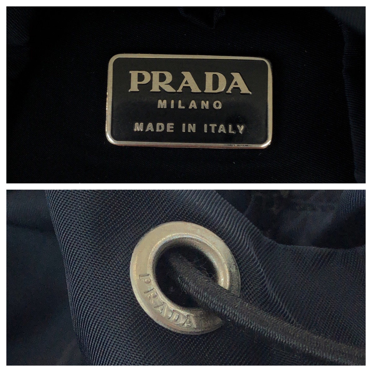 PRADA Backpack Nylon Navy SilverMetal Backpack Backpack Test Triangle With logo Women