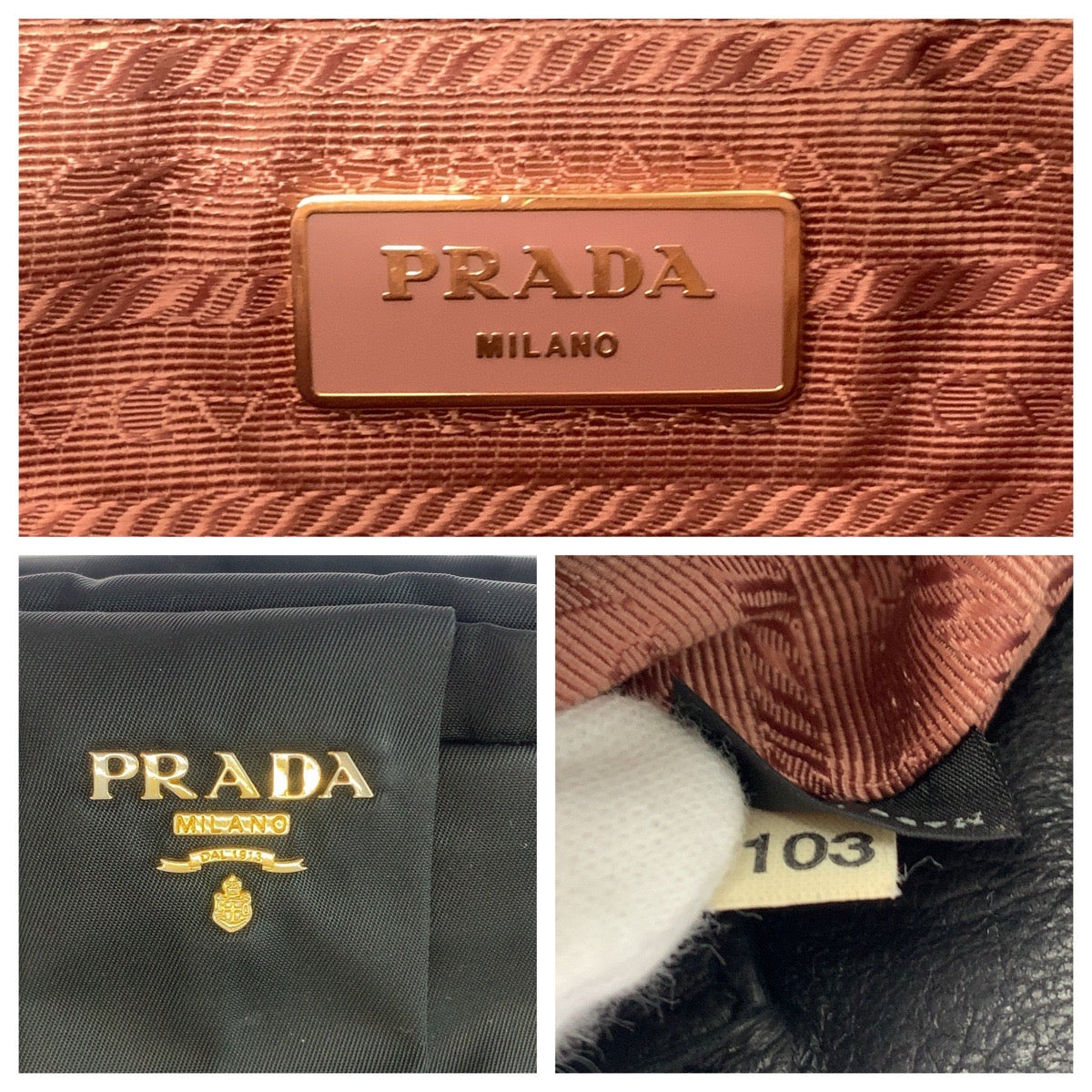 PRADA Tote Bag Nylon Black GoldMetal Tote Bag handbag Test logo ribbon Women