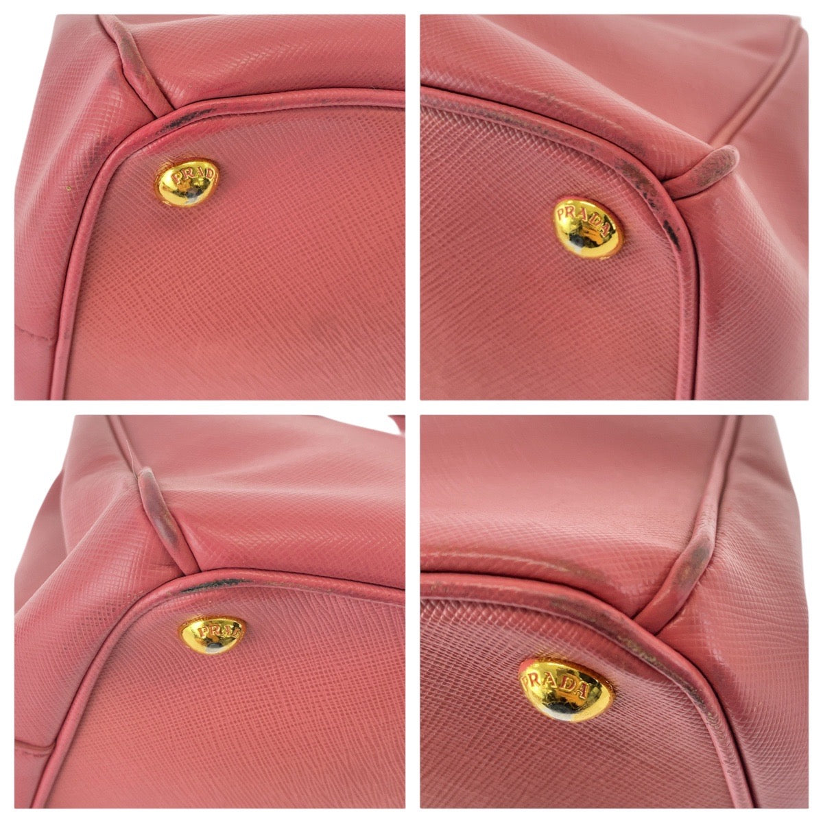 PRADA Tote Bag leather Pink Gold Metal Tote Bag Handbag Shoulder Bag Safiano Women