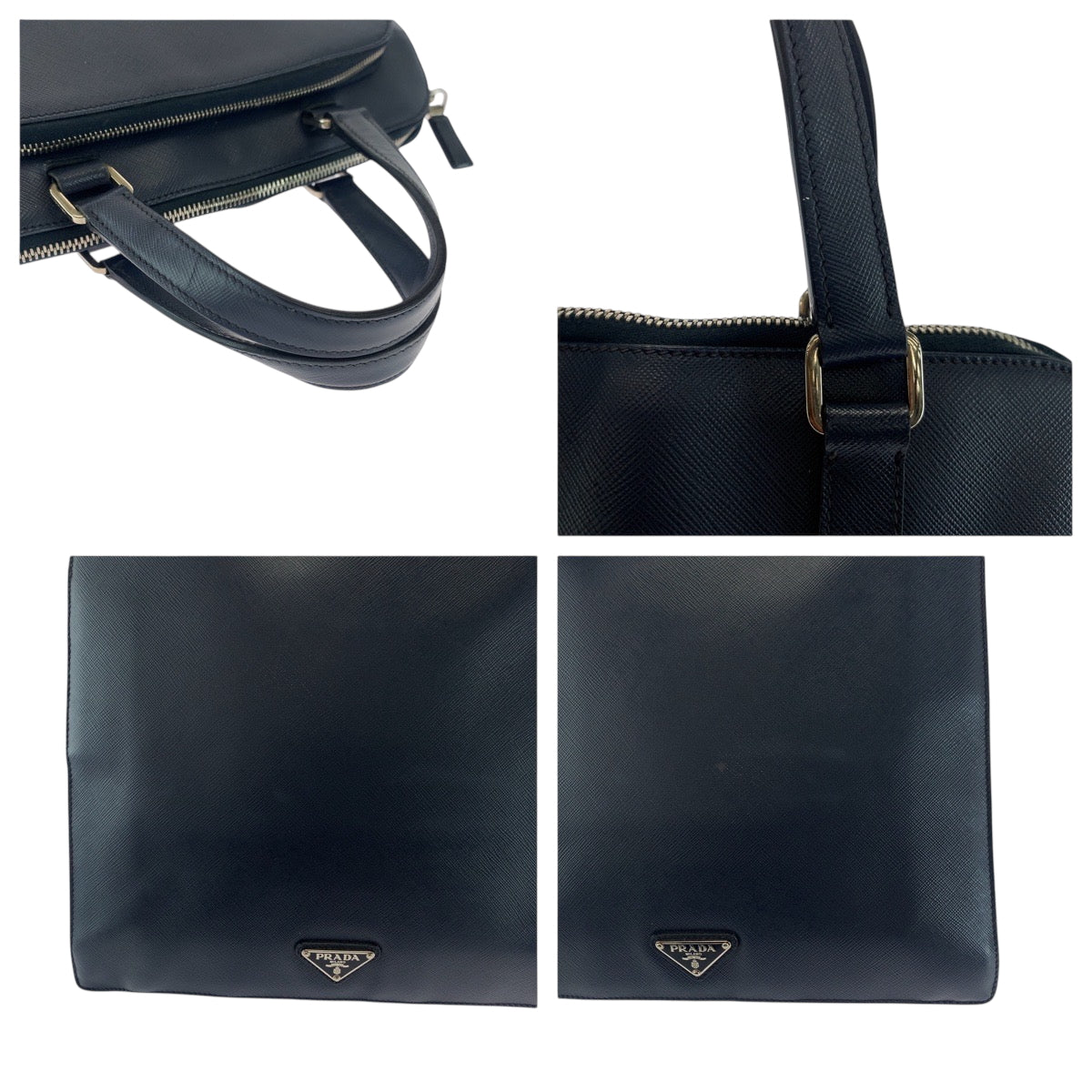 PRADA Business bag leather Navy Safiano Triangle With logo