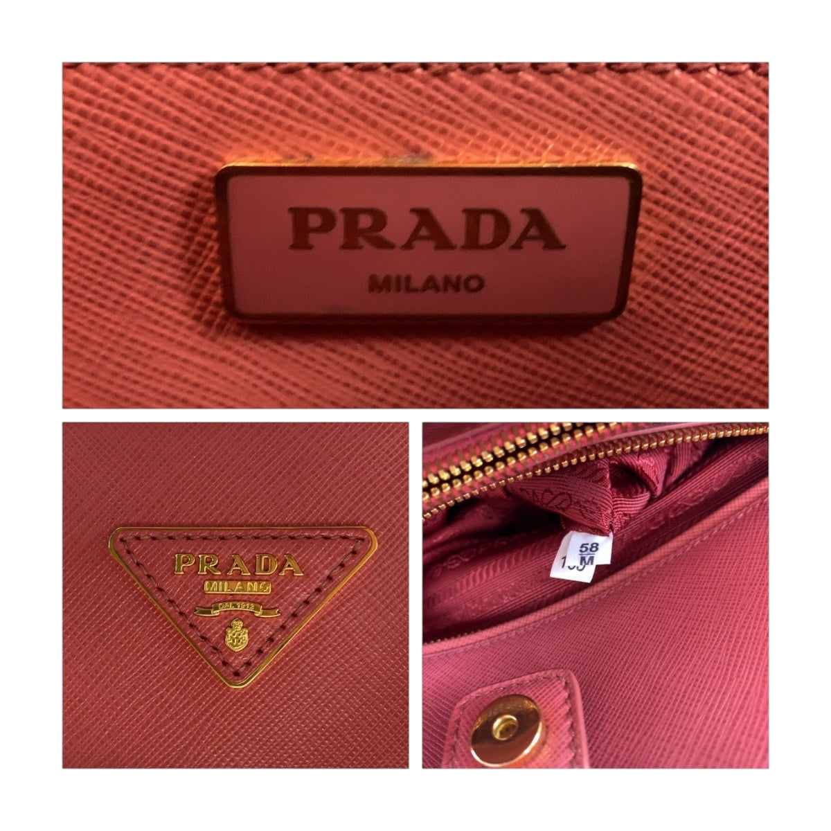 PRADA Handbag leather Pink Gold Metal Safiano Triangle With logo