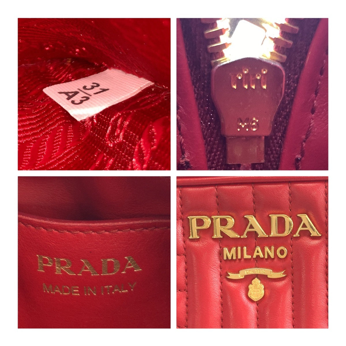 PRADA Shoulder Bag leather Red Gold Metal Diagram logo