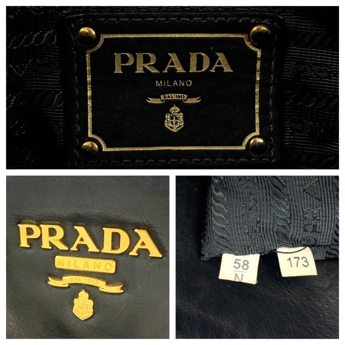 PRADA Shoulder Bag leather Black GoldMetal logo