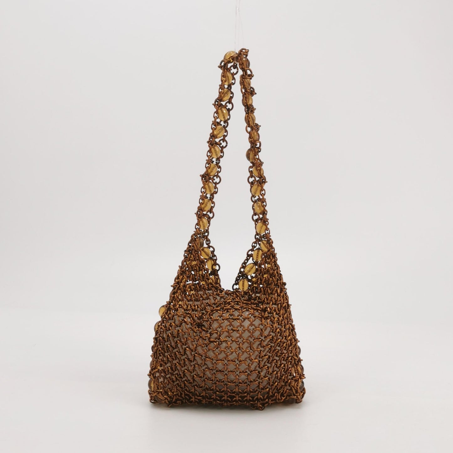 Bottega Veneta Brown Copper Beaded and Metallic Net Hobo Bag