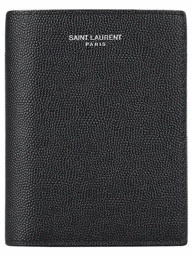 Luxury Saint Laurent Trending 2026 Logo Grain Leather Half Wallet Black