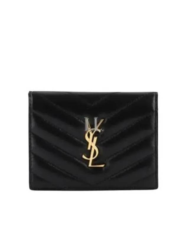 Luxury Saint Laurent Trending 2026 Casandra Matelasse Quilted Lambskin Flap Card Wallet Black