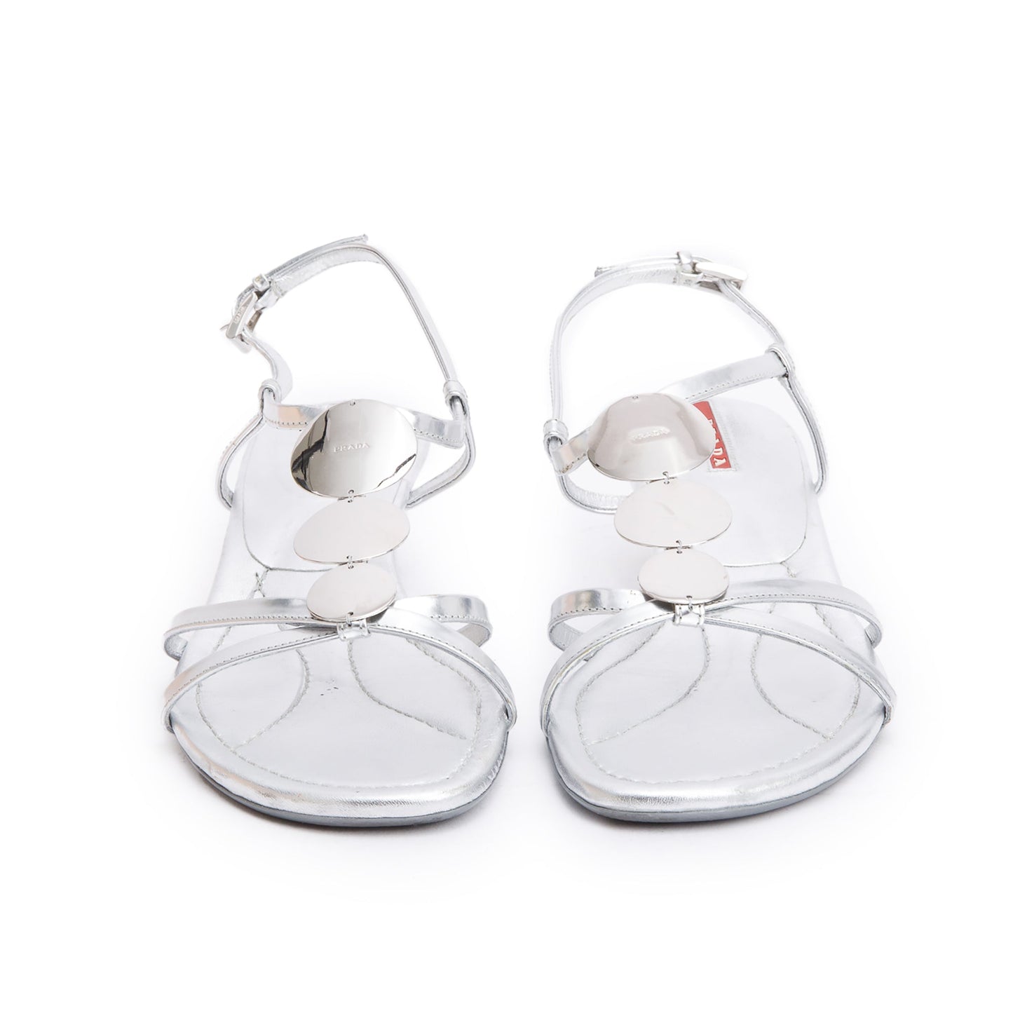 Prada Silver Patent Leather Sling Back Sandals, Size 39