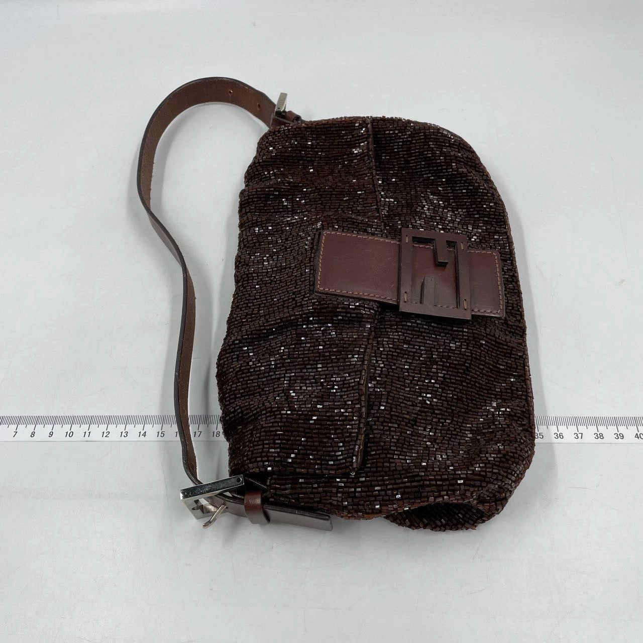 Fendi Baguette Dark Chocolate Brown Glitter Beads