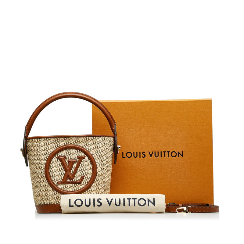 Louis Vuitton Bucket Handbag 2WAY Natural Brown Leather Raffia Louis Vuitton