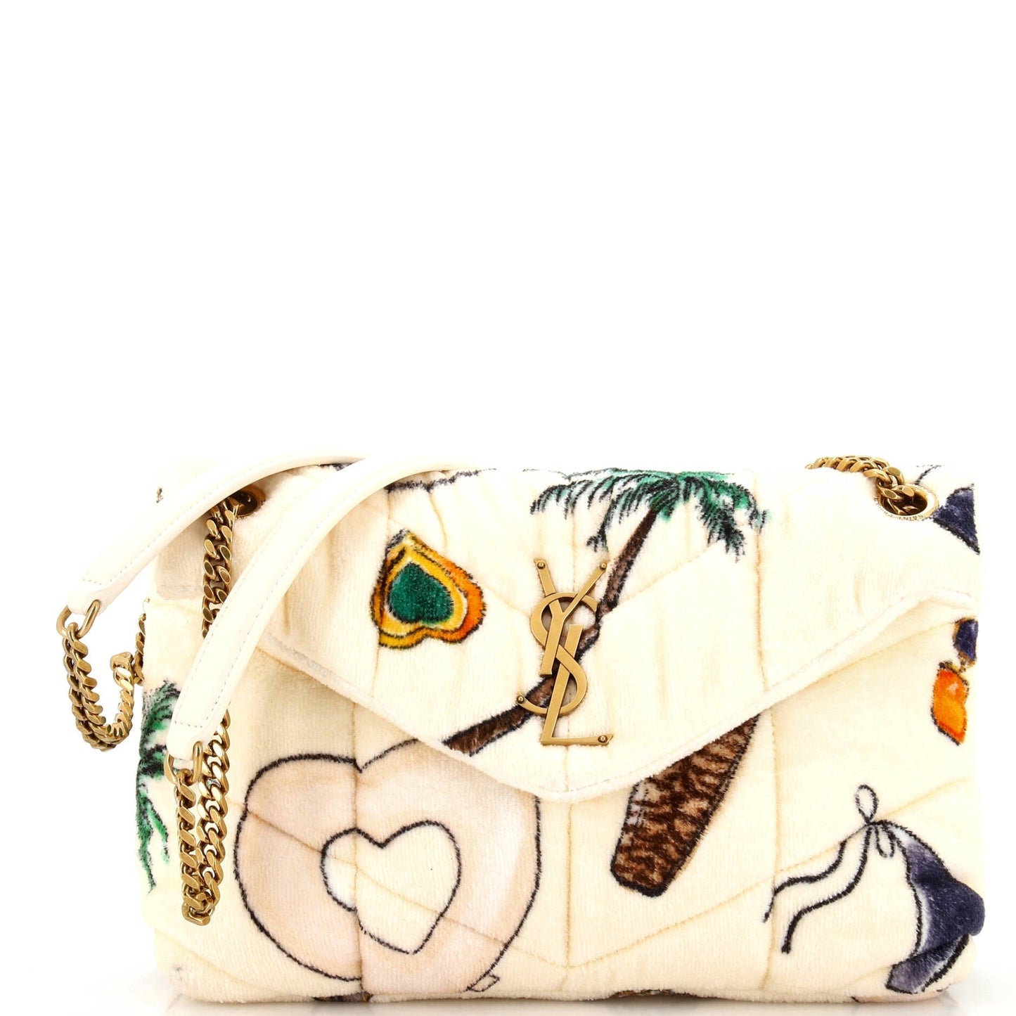 Luxury Saint Laurent Trending 2025 Loulou Puffer Shoulder Bag Quilted Printed Terry Cloth Small