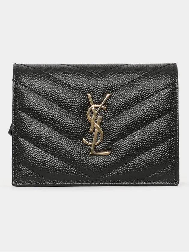 Luxury Saint Laurent Trending 2026 Monogram Caviar Leather Flap Card Wallet Black