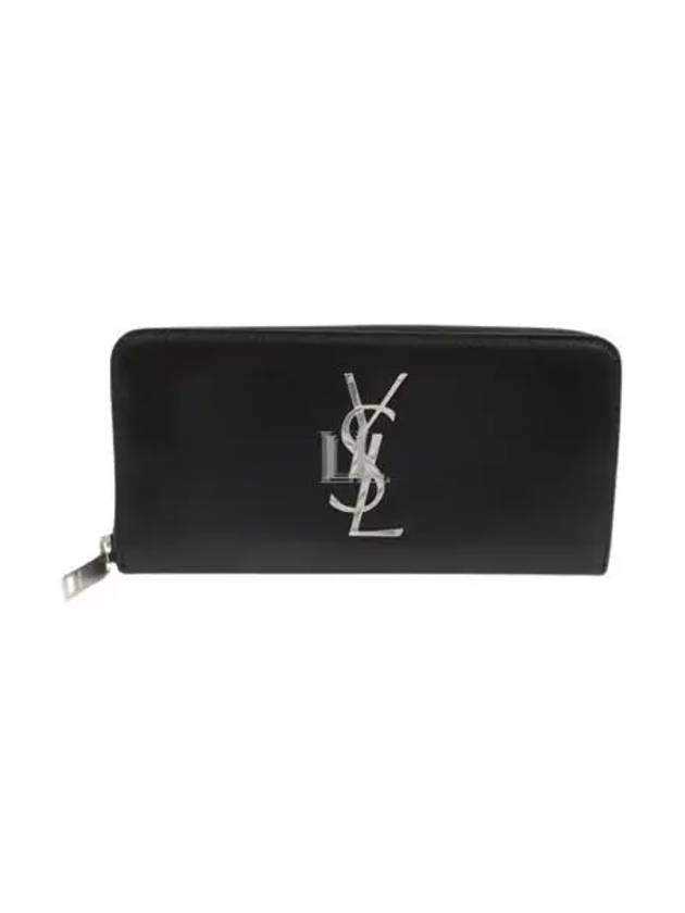 Luxury Saint Laurent Trending 2026 Monogram Silver Logo Zip Around Long Wallet Black