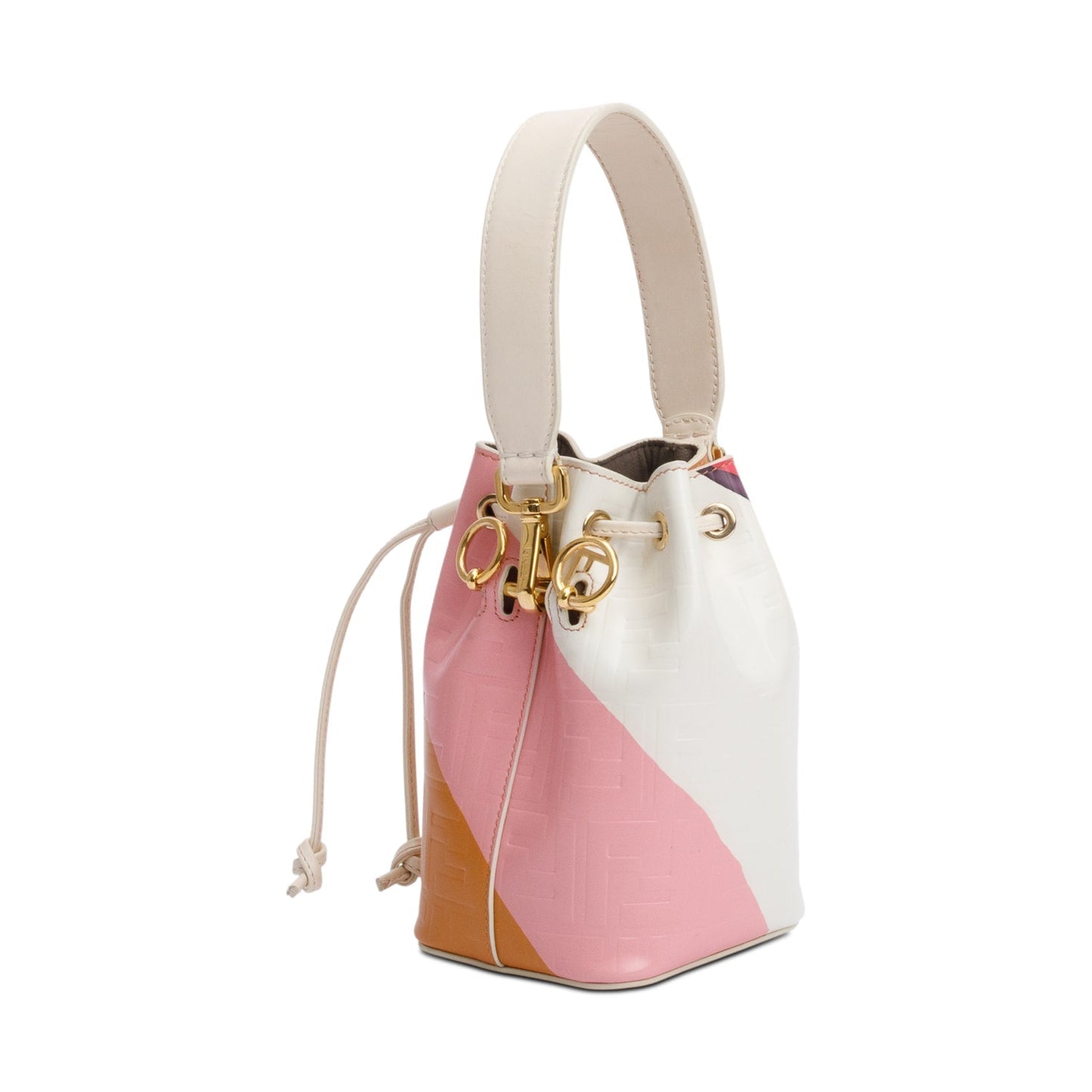 Fendi Multicolor FF Embossed Stripe Calfskin Leather Mini Mon Tresor Bucket Bag