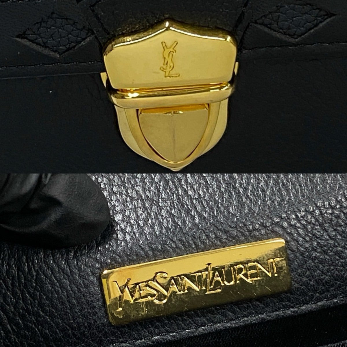 YVES SAINT LAURENT Handbag leather black YSL logoMetal Women