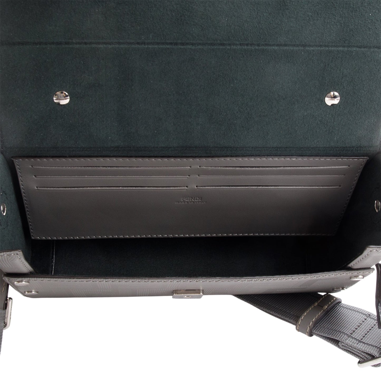 Fendi Grey Vitello King FF Lines Embossed Leather Soft Trunk Baguette