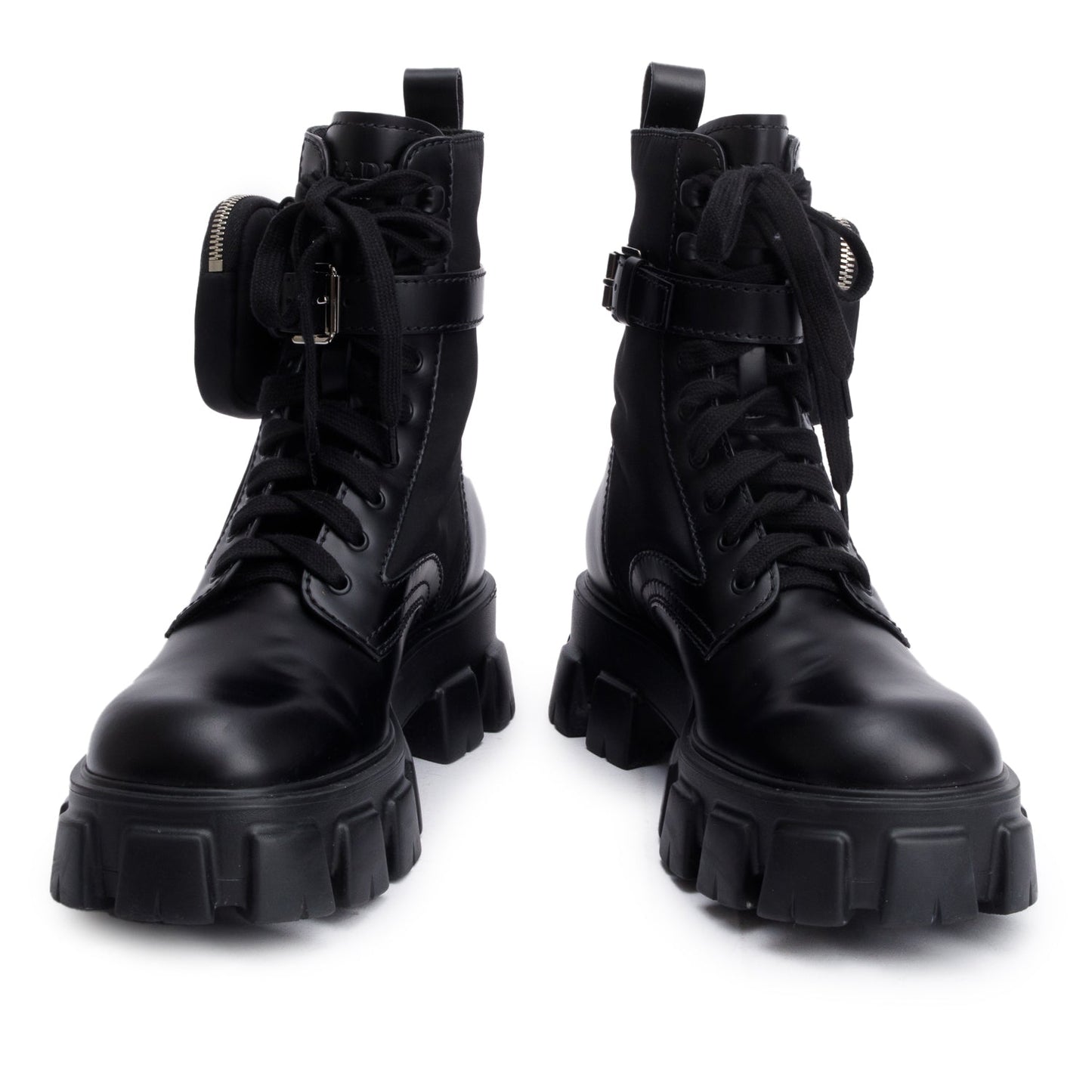 Prada Black Monolith Leather and Re-Nylon Boots with Pouch, Men’s Size 8.5