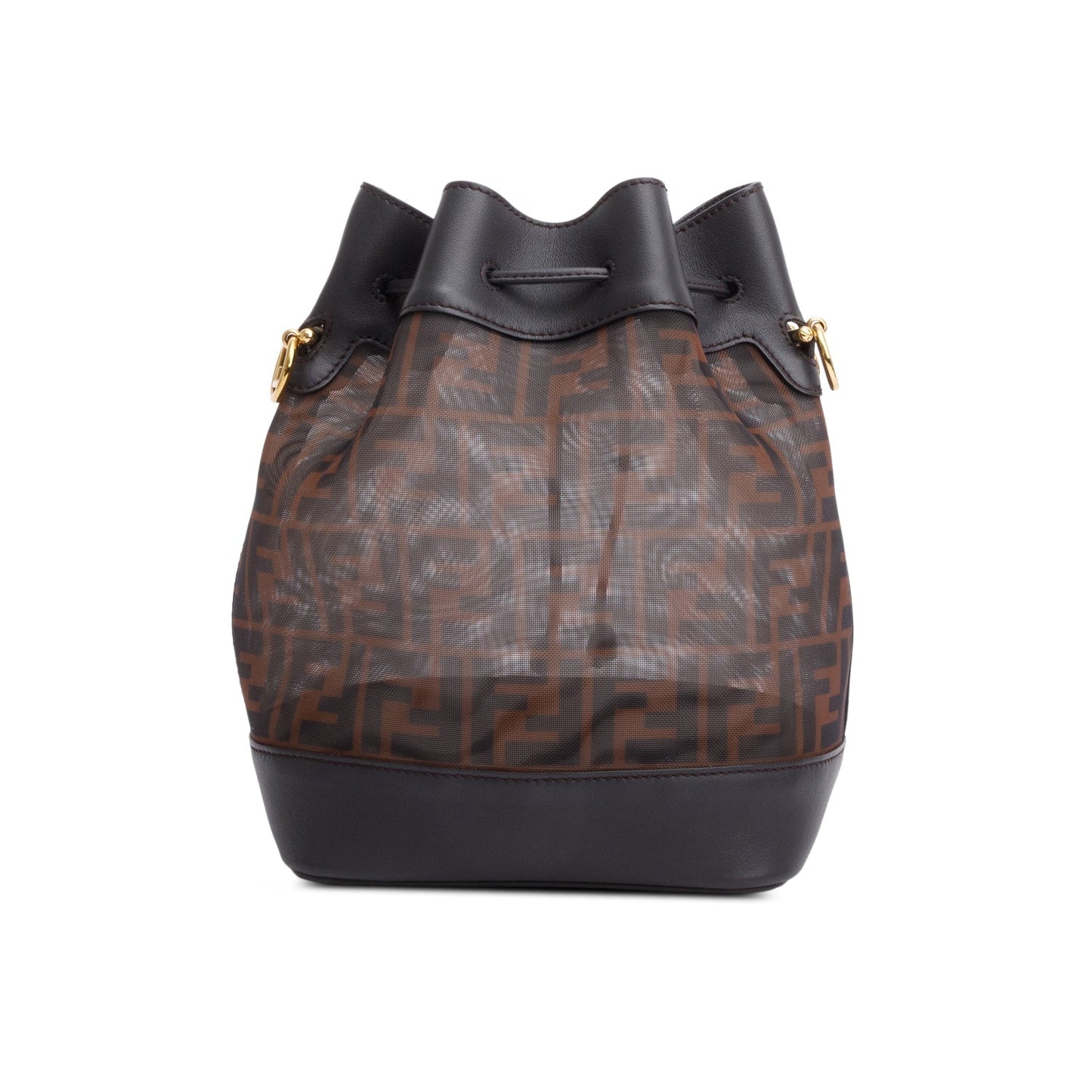 Fendi Brown Zucca FF Mesh Calfskin Leather Small Mon Tresor Bucket Bag
